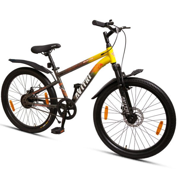 WildFlame-24 Single Speed Disc Brake  Kids-Mountain Cycle-Grey Yellow - Image 2