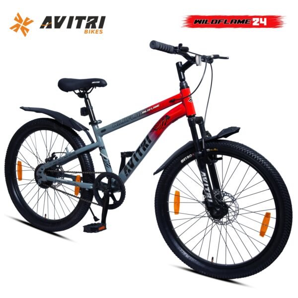 WildFlame-24 Single Speed Front Suspension Disc Brake Non IBC Grey Red 24 Kids-Mountain Cycle - Image 2