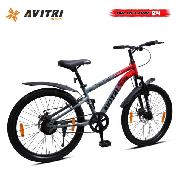 WildFlame-24 Single Speed Front Suspension Disc Brake Non IBC Grey Red 24 Kids-Mountain Cycle - Image 3