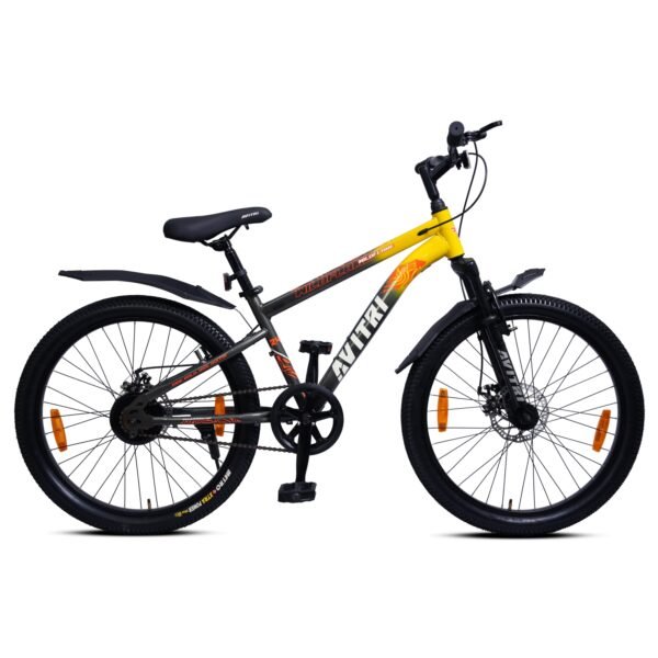 WildFlame-24 Single Speed Front Suspension Disc Brake Non IBC Grey Yellow 24 Kids-Mountain Cycle (Copy)