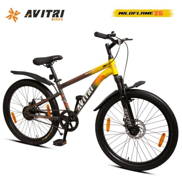 WildFlame-26 Single Speed Front Suspension Disc Brake Non IBC Grey Yellow 26 Kids-Mountain Cycle (Copy) - Image 2