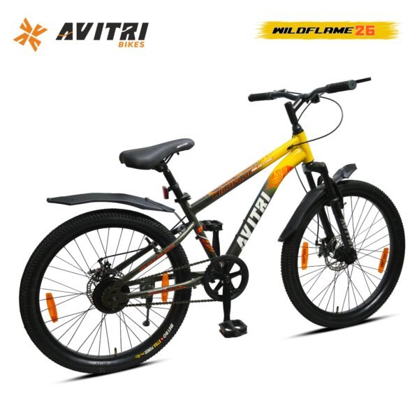 WildFlame-26 Single Speed Front Suspension Disc Brake Non IBC Grey Yellow 26 Kids-Mountain Cycle (Copy) - Image 3